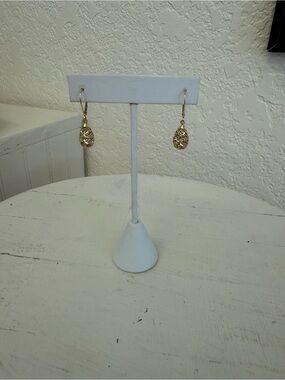 14k Gold Filigree Teardrop Dangle Earrings - Elegant Women Jewelry